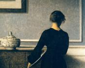 威尔汉姆 哈莫修依 : Interior with Young Woman from Behind